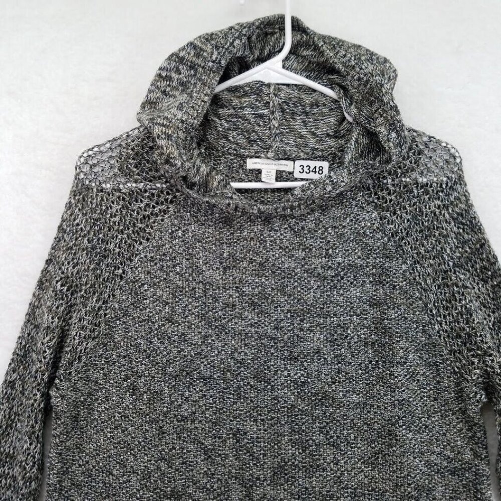 American Eagle Womens Hooded‎ Sweater Size Small Green White Black Blend
